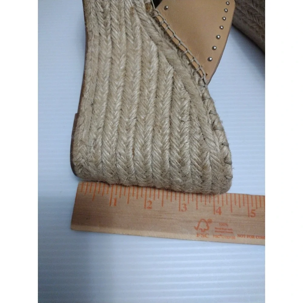 Marc Fisher Angelina Women's Tan Studded‎ Espadrille Wedge Platform Size 7.5